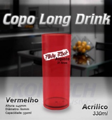 Copo Long Drink Acrílico Vermelho 330 ml